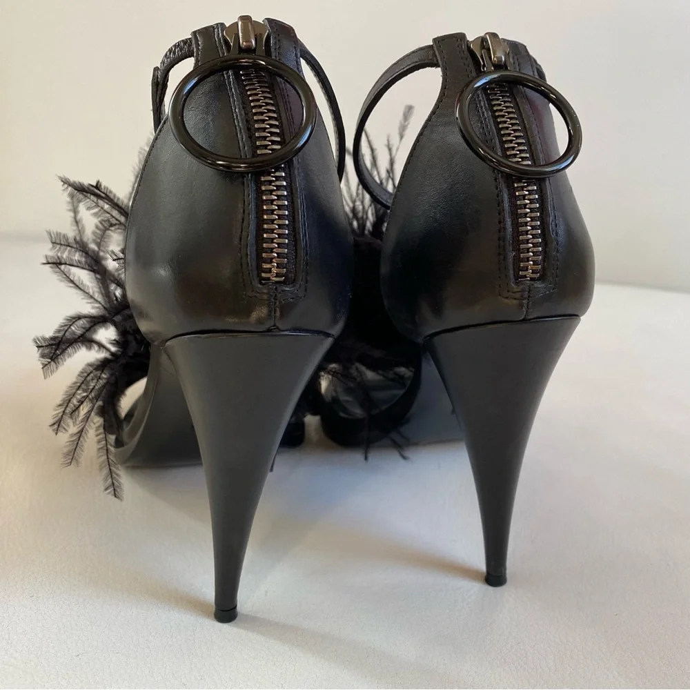 GIVENCHY Runaway Black Feathers Ankle Straps Heel sandals SZ 6/36 - Picture 8 of 13